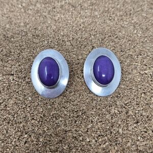Elegant Silver and Purple Oval Earrings